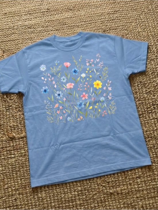 Gildan Tops - Gildan Blue Wildflower Garden Graphic Tee